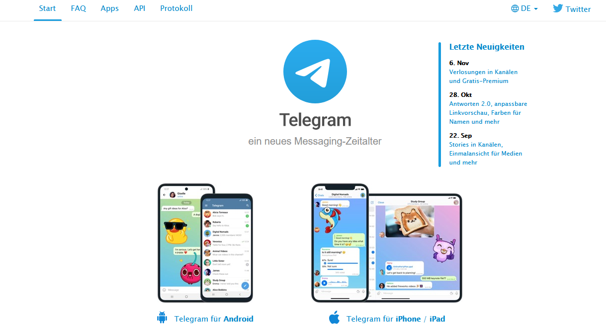 Screenshot der Telegram-Seite