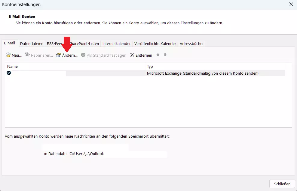 Outlook-Absender ändern: Das zu ändernde Outlook-Konto auswählen