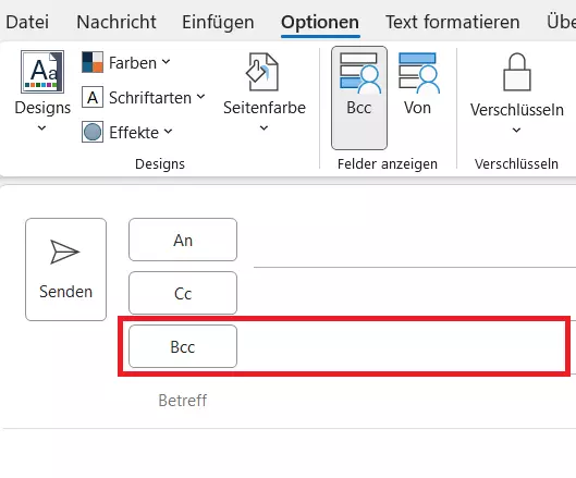 Outlook: E-Mail-Fenster mit Bcc