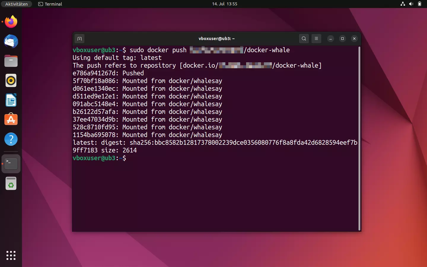 Ubuntu-Terminal: Statusmeldung nach dem Image-Upload