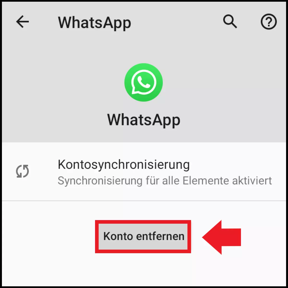 Die Option „Konto entfernen“ unter den Android-Kontoeinstellungen