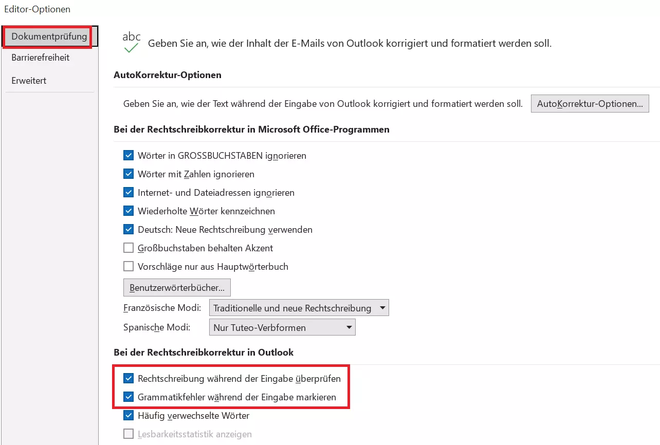 Dokumentprüfung in Outlook