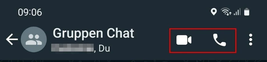 WhatsApp: Kamera- und Hörer-Symbol, um den Anruf im Gruppenchat zu starten