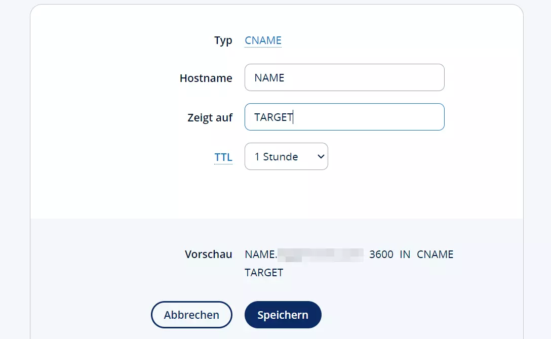 CNAME-Eintrag für IONOS Domain