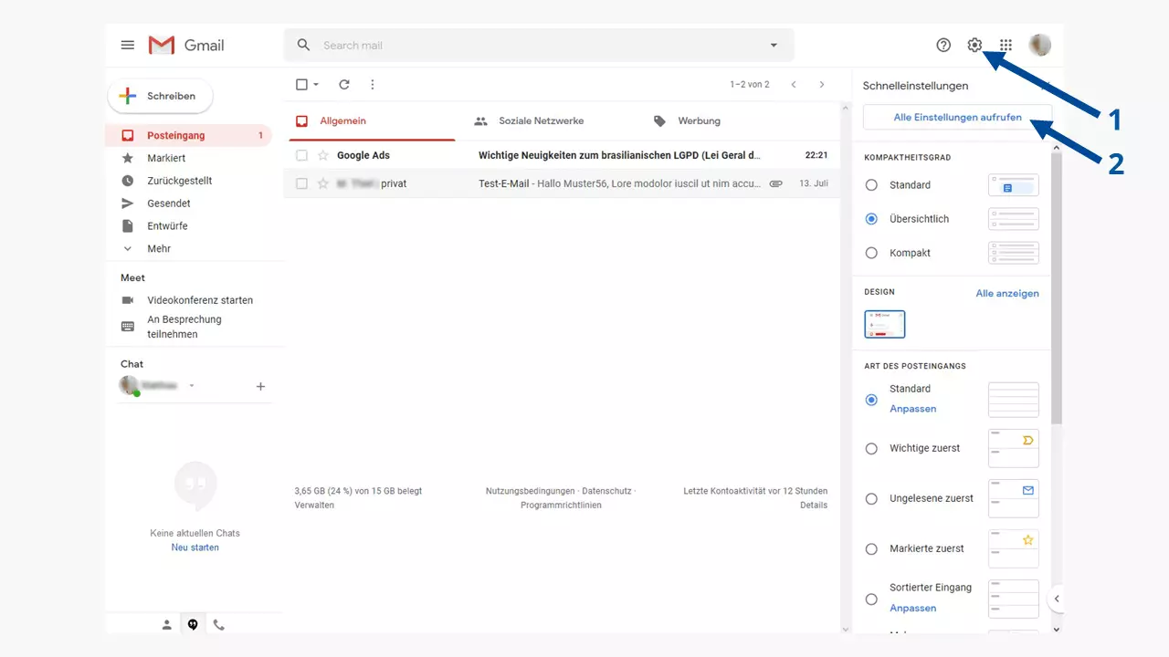 Gmail-Abwesenheitsnotiz: Einstellungen aktivieren