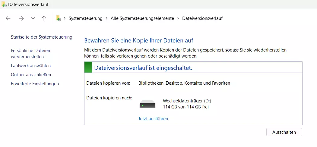 Dateiversionsverlauf von Windows 11