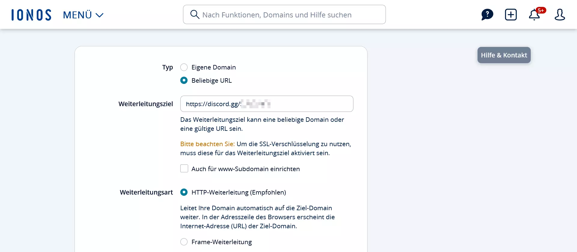 Weiterleitungseinstellungen für Ihre Discord-Server-Domain