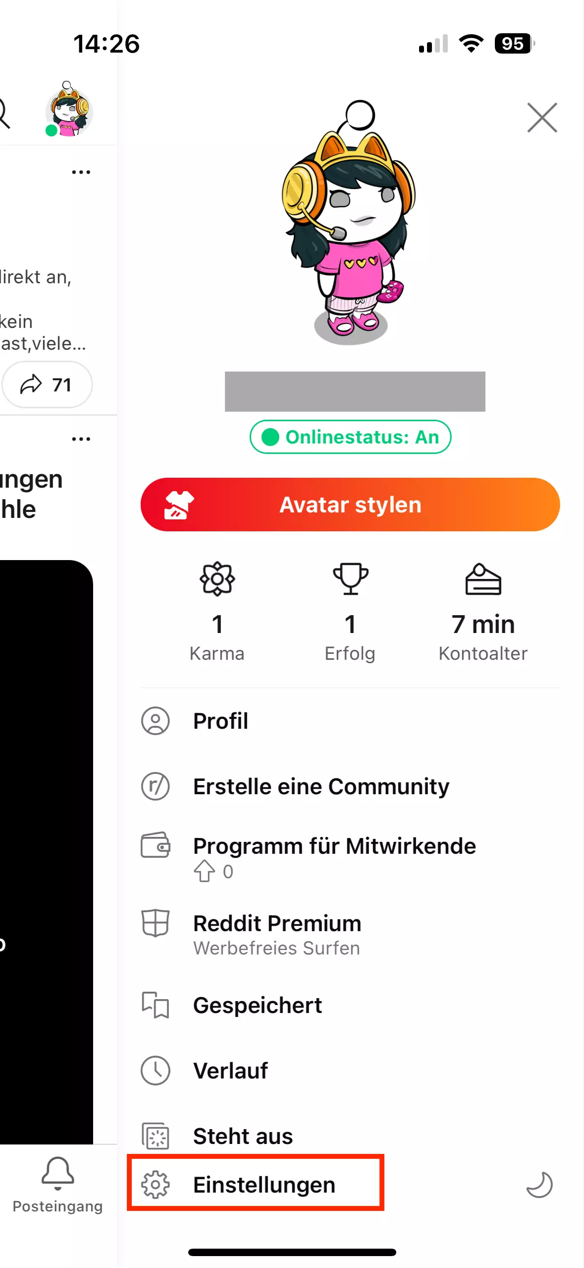 Reddit: Einstellungen in der App öffnen