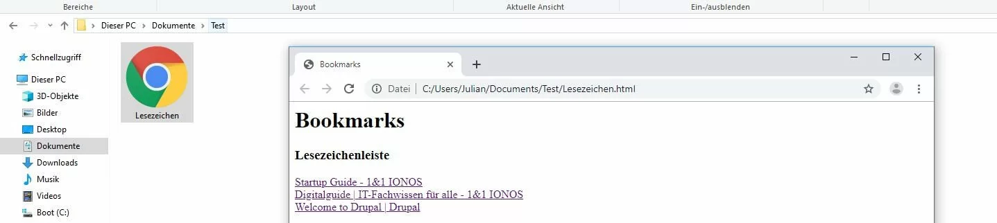 Google Chrome: Exportierte Lesezeichen-Datei