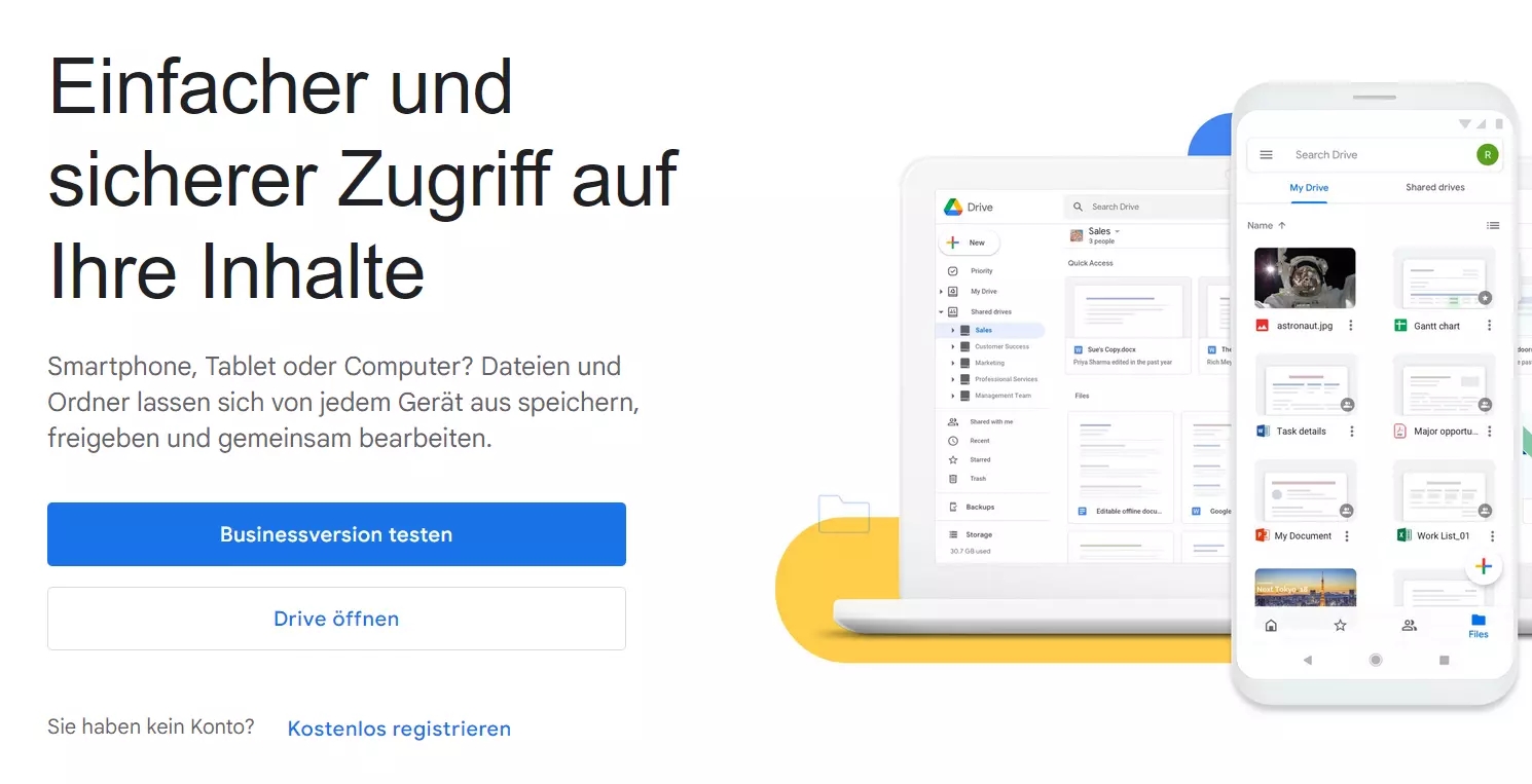 Die Website des Cloud-Dienstes Google Drive