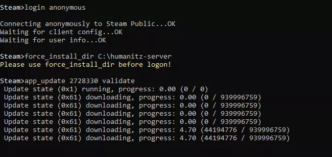 SteamCMD: HumanitZ-Server-Installation