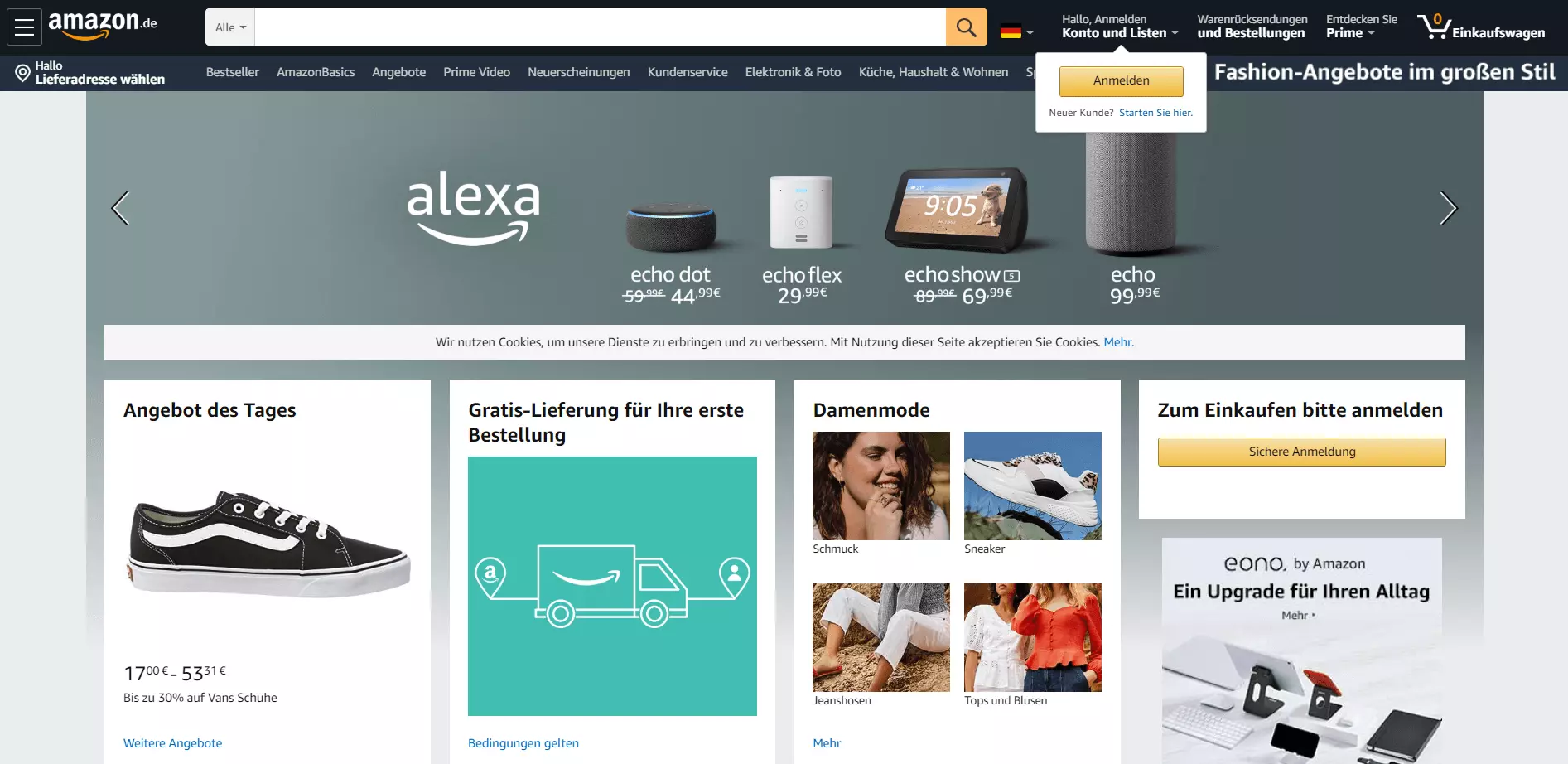 Amazon Homepage – Beispiel für einen Onlineshop