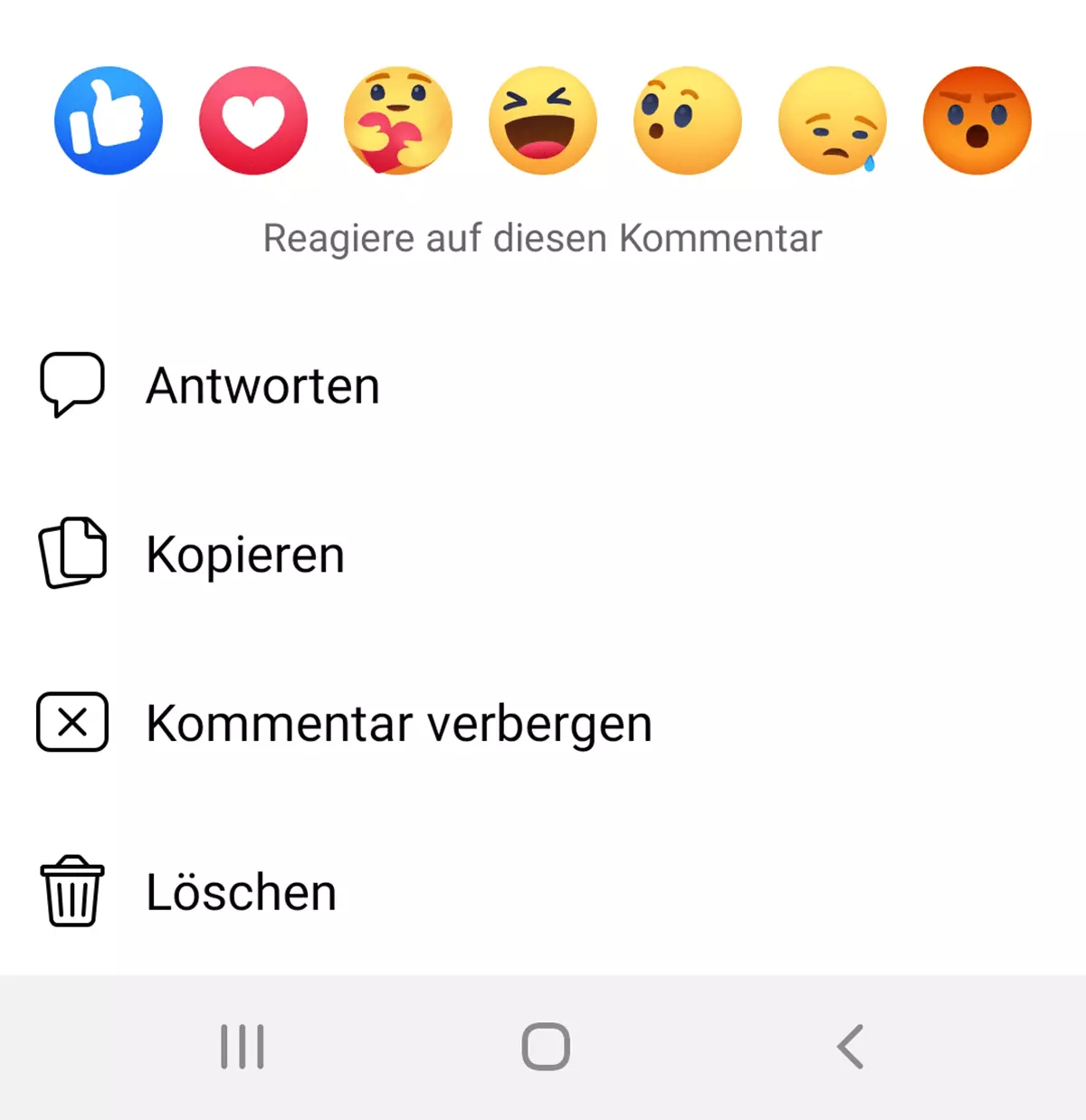 Facebook-App: Kommentar-Kontextmenü