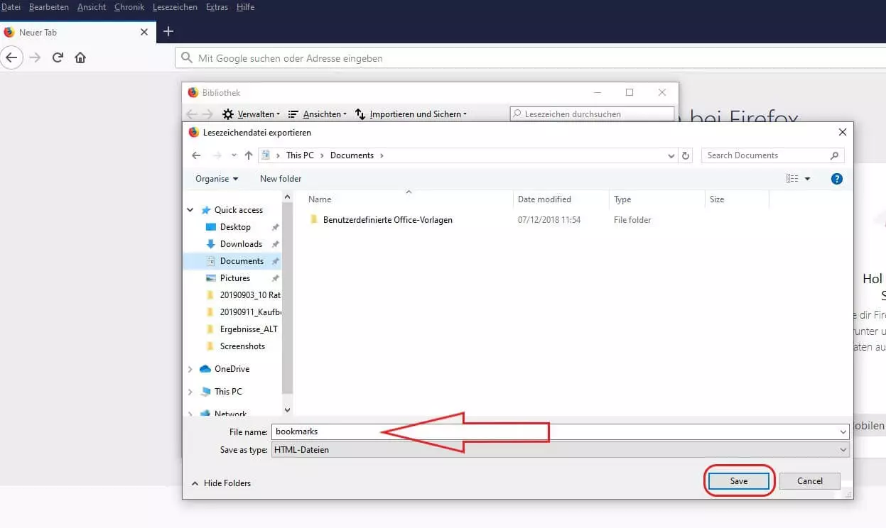 Screenshot „Speichern“ der Lesezeichen-HTML-Datei