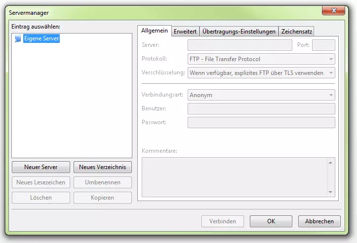 Der FileZilla-Servermanager