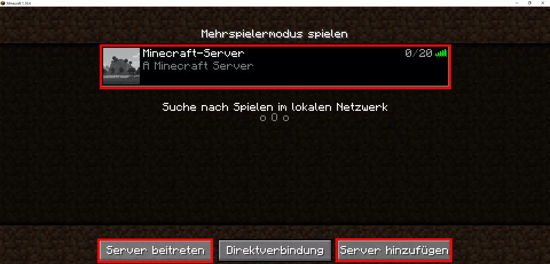 Der eigene Minecraft-Server im Minecraft-Mehrspieler-Bereich