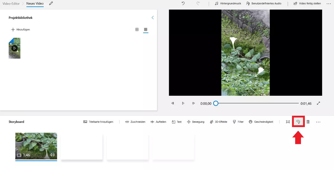 Richten Sie das Video mit dem Drehen-Icon korrekt aus