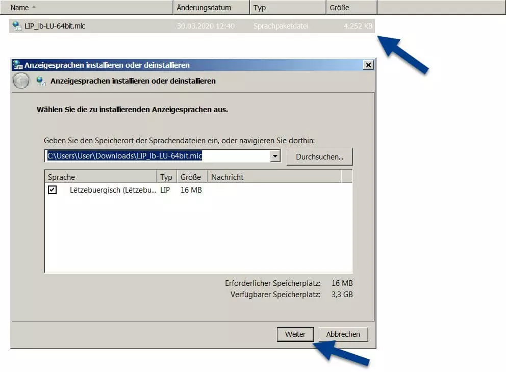 Installationsassistent, mit dem man die Windows-7-Systemsprache ändern kann