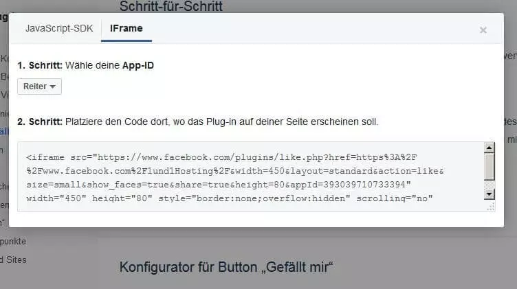 Hier der Code als iFrame-Variante