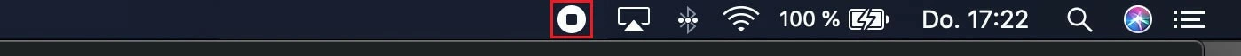 Das „Aufnahme stoppen“-Icon befindet sich in der Menüleiste Ihres Macs
