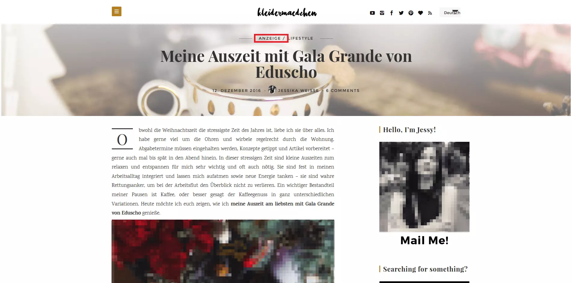 Screenshots eines gesponserten Artikels des Lifestyle-Blogs „Kleidermädchen“