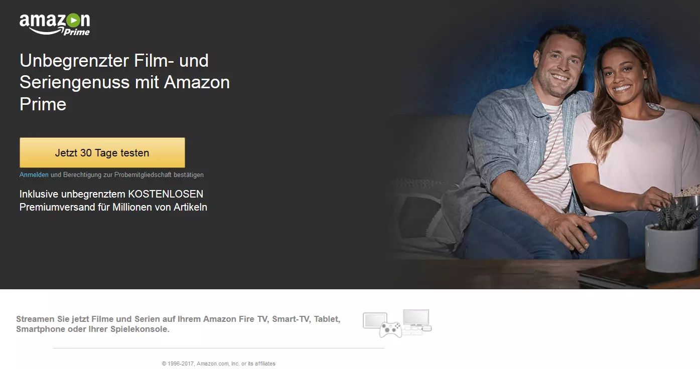 Log-in-Seite für die Amazon-Prime-Probemitgliedschaft