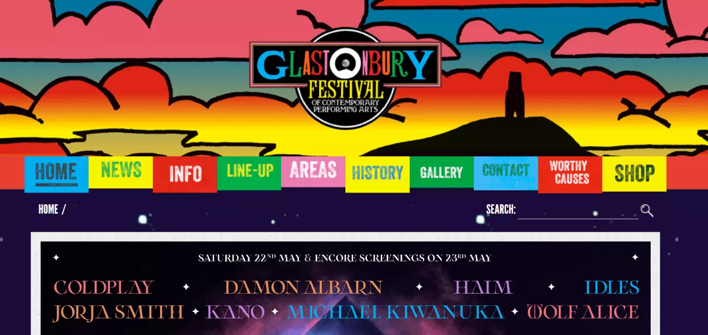 Event-Website des Glastonbury-Festivals