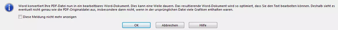 Information bei der Konvertierung von PDF- zu Word-Dokument