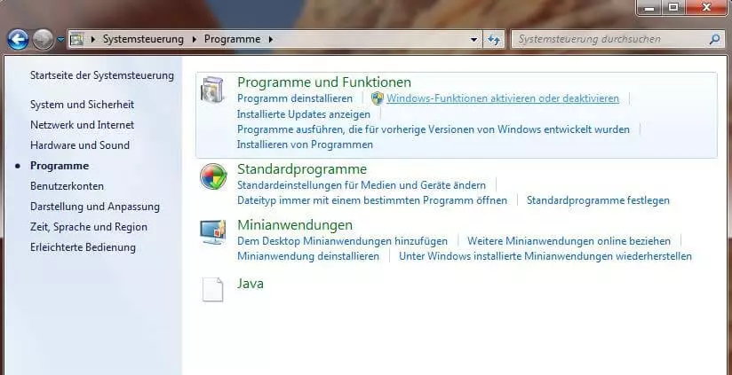 Systemsteuerung von Windows 7