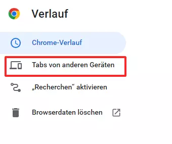 Screenshot der Verlaufsoptionen im Chrome-Browser