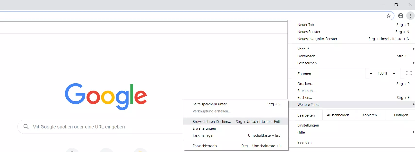 Google Chrome Desktop: Drei-Punkte-Menü