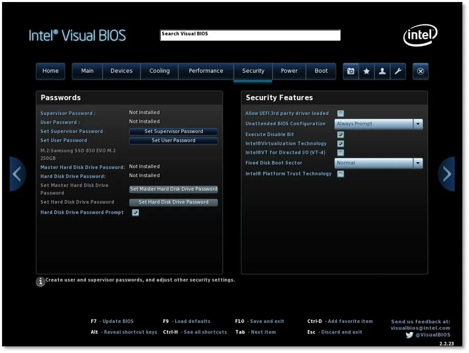 Intel Visual BIOS: Sicherheitsfunktionen