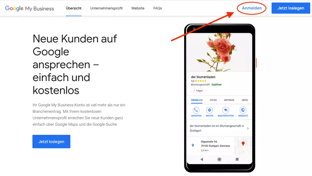 Bei Google My Business anmelden: Google My Business Startseite