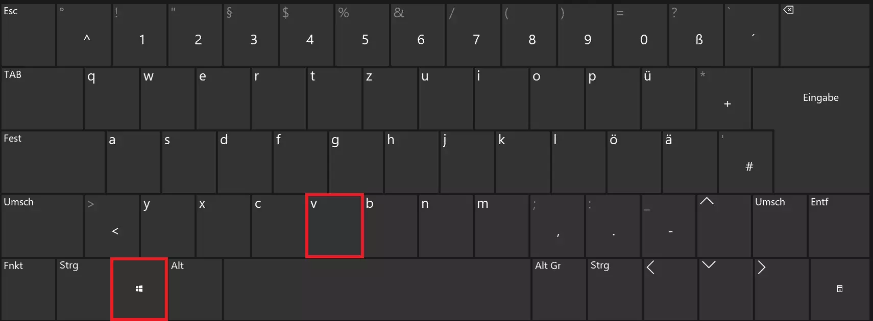 Tastatur: Shortcut „Windows-Taste + V“