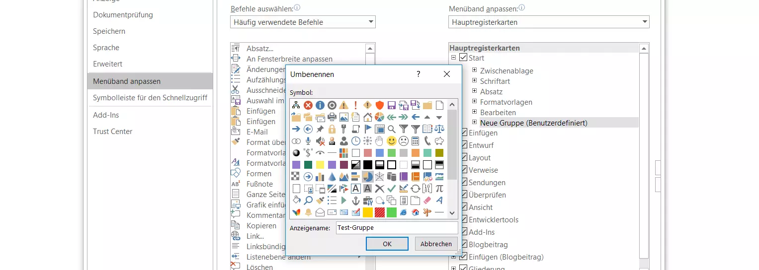 Word 2016: Anpassung des Menübands für Registerkarte „Start“