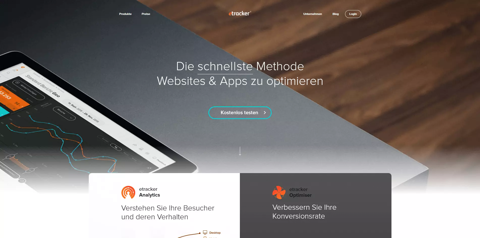 Startseite der Etracker-Website