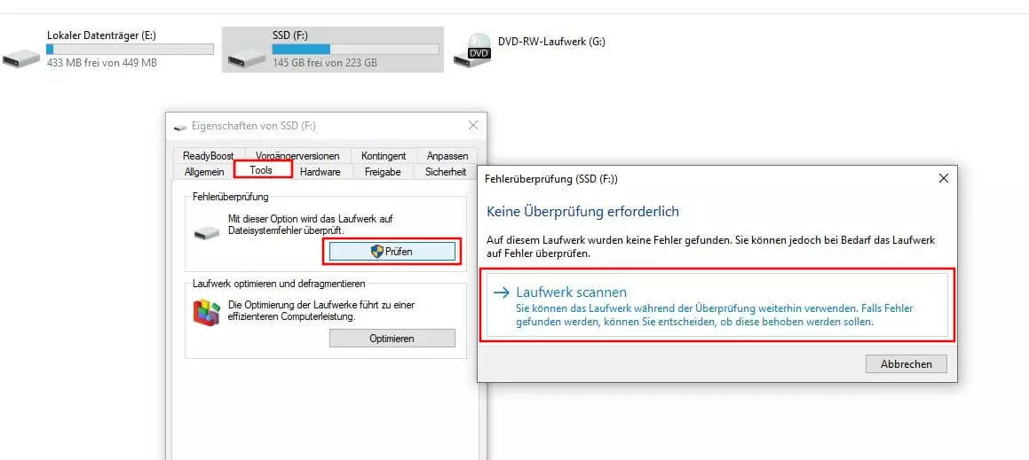 Datenträger-Fehlerüberprüfung in Windows 10