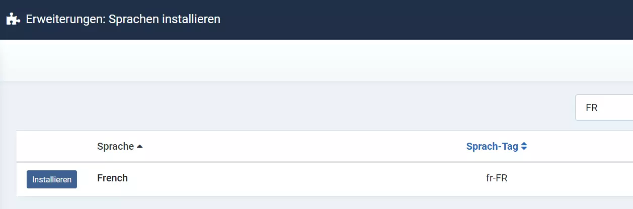 Joomla-Backend: Sprachen installieren