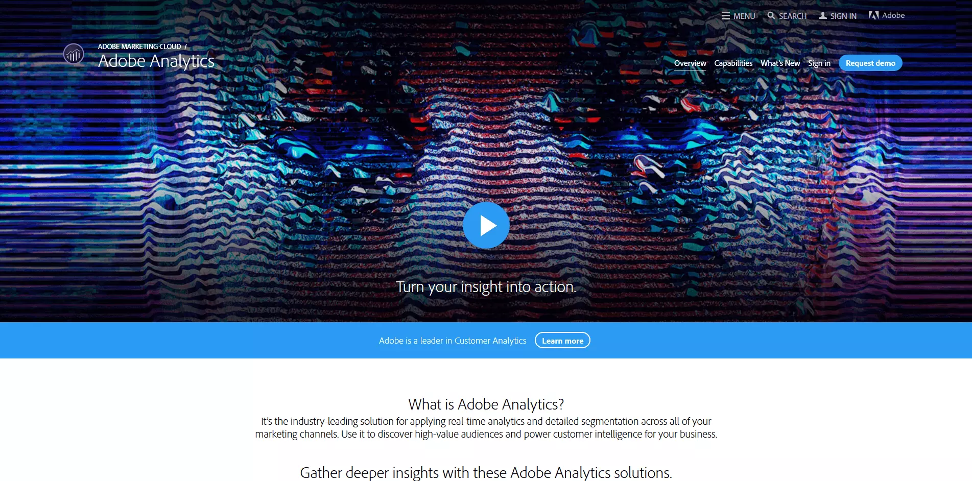 Startseite von Adobe Analytics