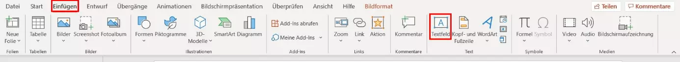 PowerPoint: Grafik von Text umfließen lassen: Textfeld einfügen 