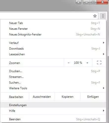 Chrome: Einstellungsmenü
