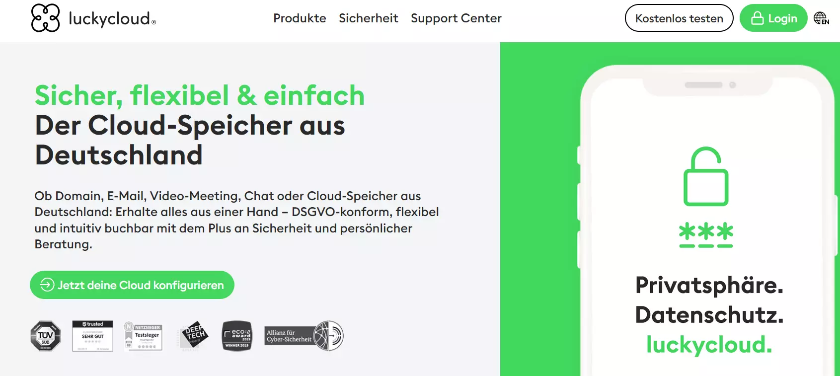 Screenshot der luckycloud-Website