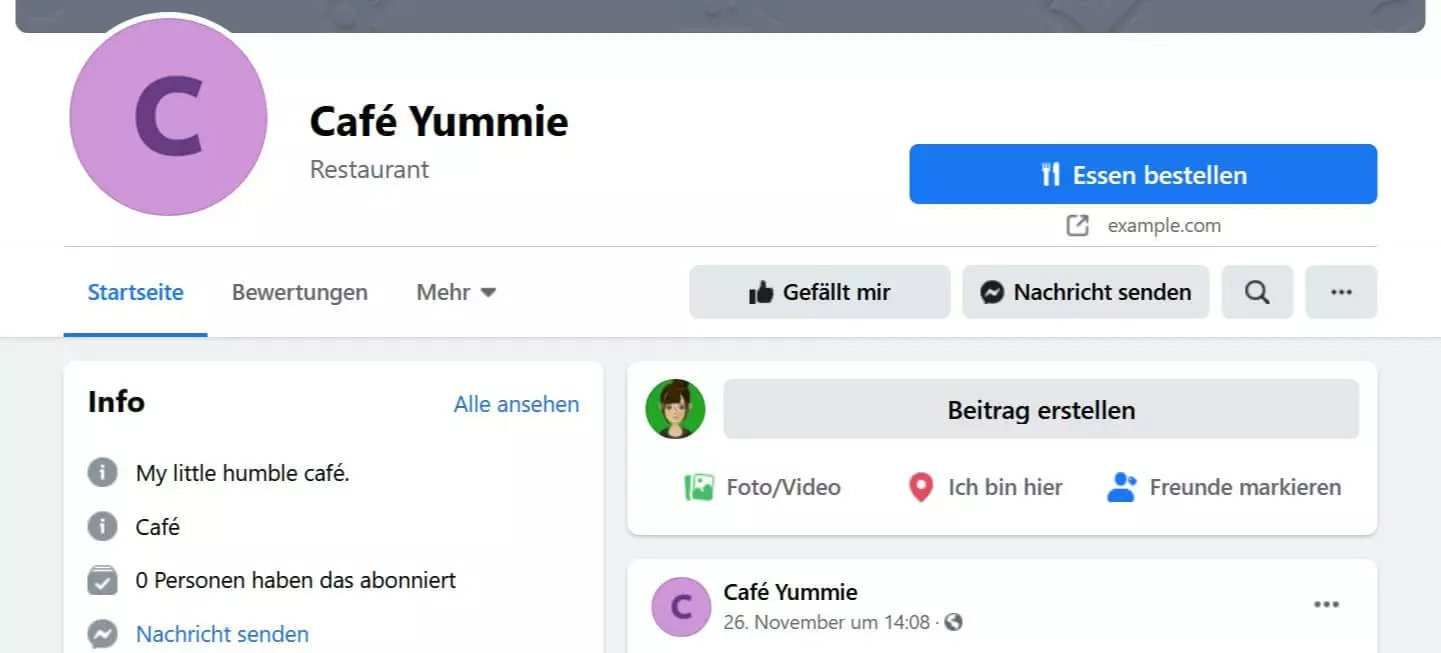 Facebook-Profil mit Bestellbutton