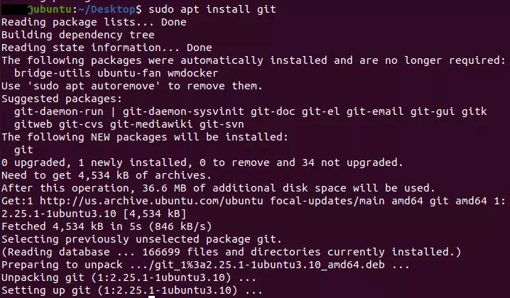 Terminal-Ansicht während der Installation von Git unter Ubuntu 22.04