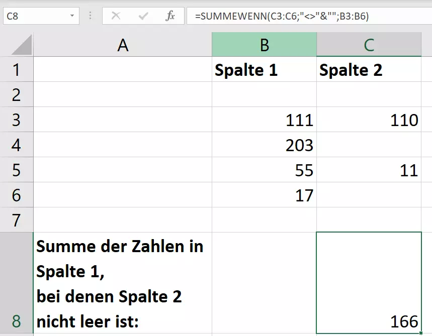 Excel: UNGLEICH + SUMMEWENN