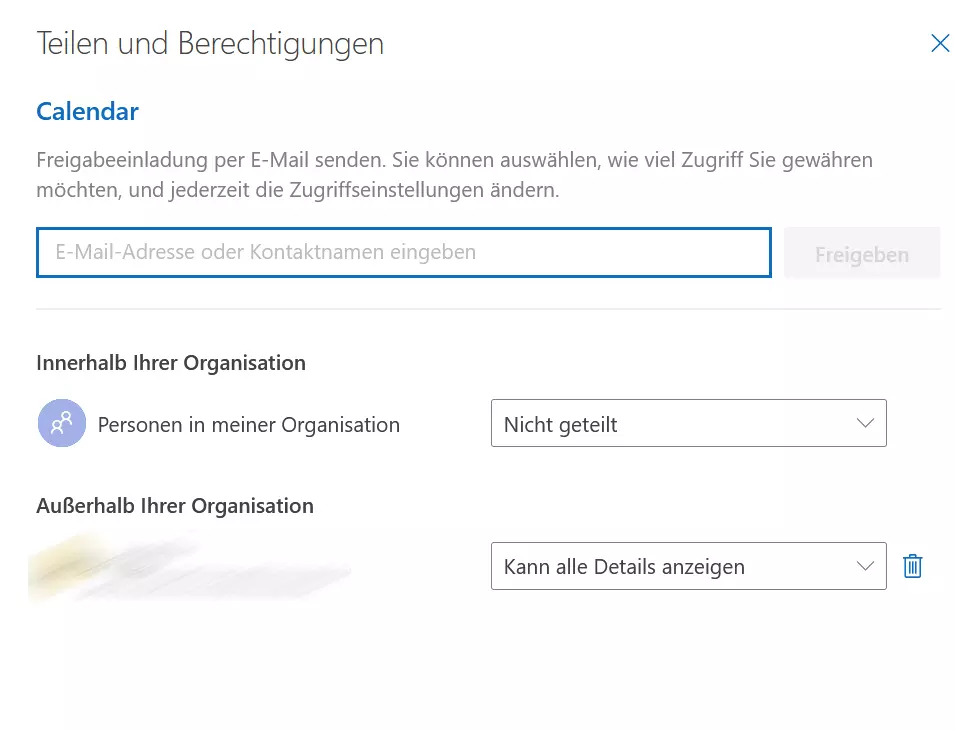 Outlook im Web: Einstellungen zum Teilen eines Kalenders