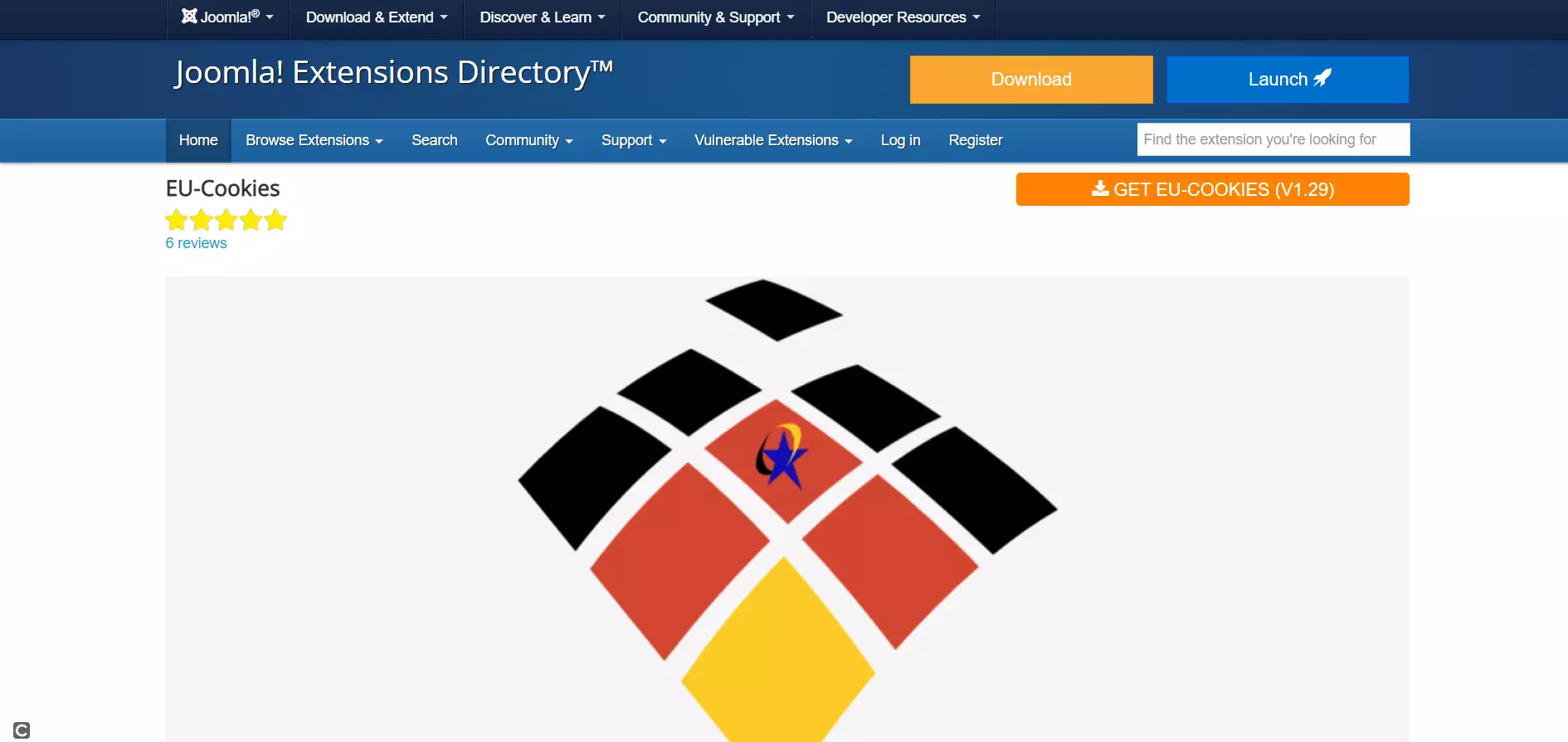 Website-Screenshot der Joomla-Extension EU-Cookies