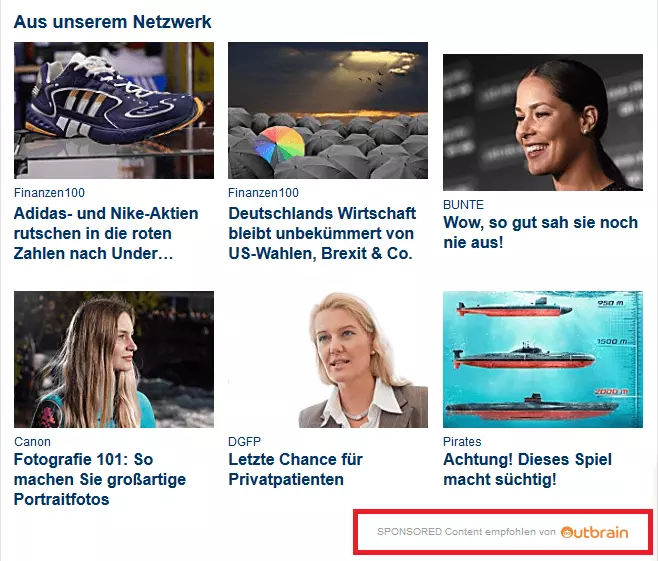 Screenshot von Focus.de, Ausschnitt der Content-Recommendations „Aus unserem Netzwerk“