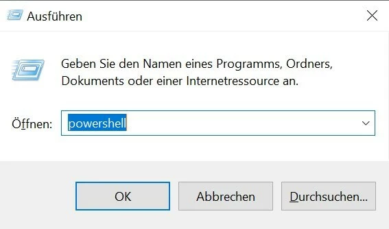 PowerShell-Eingabeaufforderung im Dialog-Menü