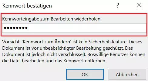 Excel: Kennworteingabe zum Bearbeiten bestätigen